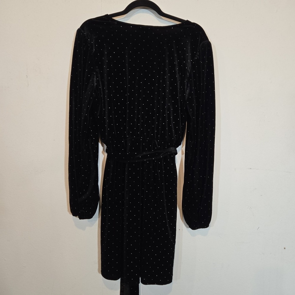 Nine West Jet Black Velvet Dress with Metal Stud Details Size XL Belted